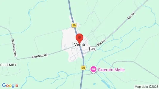 Butikslokaler til salg i Vemb - kort over placeringen