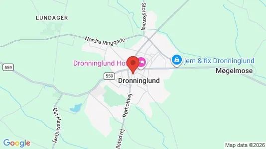 Butikslokaler til leje i Dronninglund - kort over placeringen